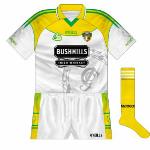 2006:
Interestingly, the county's hurlers and footballer both wore this design on the same day - the hurlers beat Antrim and the footballers lost to Clare in a Casement Park double-header. Not a bad design, one that was not seen on too many other shirts.