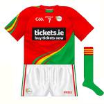 2015-:
2015-:
Perhaps surprisingly, the same style - first seen on Mayo three years previously - was used for the 'proper' new jersey, though with the red and green reversed. A round neck also featured with Tickets.ie the new sponsors - the jersey launch had shown their logo without the black box.