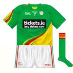 2015-:
A change was rarely, if ever, required when Carlow played in the distinctive tri-hooped design. However, with a predominantly red style now in use, an U21 clash with Louth meant a green version of the new jersey had to be produced.