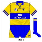 Connolly came up with a new deisgn. As far as we can ascertain, though, this variant was only worn in the 1995 league final against Kilkenny. Clare, having lost the 1993 and '94 Munster finals, suffered another defeat and looked fated not to enjoy success.