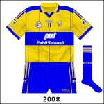 Numbers were added to the front of counties' jerseys for the first time in 2008, but otherwise the Clare rig-out remained unchanged. Well almost - the '& Co. Ltd.' part disappeared from the Pat O'Donnell logo.