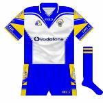 2002-05: 
Davy Fitzgerald often wore this white goalkeeper's jersey in preference to the traditional view. Bar the collar and obviously on the GAA logo and crest, the only saffron was on the sleeves.