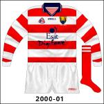 Cork launched a new jersey with navy trim in 2000, and the hooped goalkeeper shirt also received modifications.