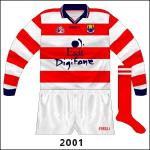Hooped version (red and white reversed) with the new crest and navy cuffs, as used by football goalkeeper Kevin O'Dwyer.