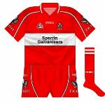 2004-05:
The previous year's shirt was retired after just one campaign, and instead Derry lined out in a similar, but more restrained edition, with red again given priority.