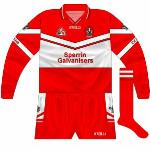 2003:
For the championship game against Tyrone, Derry opted for long sleeves, the jerseys now carrying the Sperrin Galvanisers name.