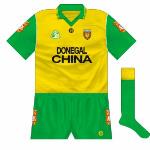 1995:
New GAA logo added, socks returned to green with gold tops.