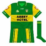2007:
By the time of a 2007 McKenna Cup meeting with Antrim, Donegal had changed their normal kit so the green jersey was paired with the updated shorts.