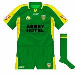 2003:
Short sleeves, green collar with gold neck and sponsor included.