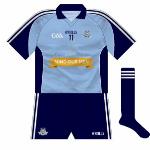 2013:
For their championship openers against Westmeath (football) and Wexford (hurling), Dublin promoted the suicide and self-harm crisis centre Pieta House on their jerseys.