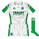 2007:
White edition of the new design, though without the 'pinstripes' of the green jersey. Used for the qualifier game against - yes - Meath.