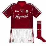 2013-:
With Galway hurling and football affairs now run by a singular county board, it was decided to have the same jersey, crest and sponsor for both. Supermac's unsurprisingly remained on the front of the jerseys.