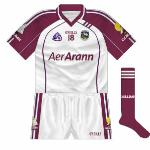 2009:
When Galway met Westmeath in the league of 2009, both counties changed jerseys. The Tribesmen's top was the same design as the traditional one, a white body with maroon sleeves, but without the additional designs on the front.