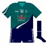 2012:
Brand-new design, interestingly featuring navy shorts and socks. Worn in league outings against Tyrone, Monaghan and Derry, and the final against the Red Hands.