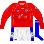 2005:
The red change goalkeeper jersey was updated for 2005, with the new county crest appearing on the chest and on the sleeves.