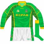 2004-06:
First seen in the league game against Laois in March, this jersey differed slightly from that which had been introduced earlier. The squares were now more visivle while a darker green also featured and white disappeared from the collar.
