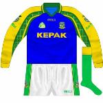 2004:
For the Fermanagh game this goalkeeper's top was utilised, essentially a blue-bodied version of the regular GK kit.
