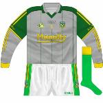 2008:
While it had been demoted to second-choice goalkeeper colour with the re-instatement of the traditional gold, the grey jersey saw service in that game against Limerick. The dark green shorts were replaced by the more usual white, though.
