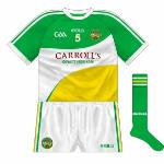 2013-:
Quite a change, with the tricolour blocks now curved. In addition, the back was completely green, meaning a half-time change in the jersey's first outing against Limerick.