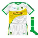 2013-:
With the green back of the new regular shirt causing problems against Limerick, the team wore a white version with a gold splash across the front in the league final against the Shannonsiders. 