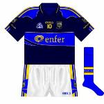 2008-10:
Tipp had traditionally worn gold jerseys in the event of a clash of colours, so this was a new departure. Worn in the NHL against Laois in 2008, and in the football qualifiers against the same county in 2010.