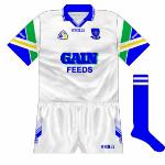 1998:
The Gain Feeds logo now took centre-stage, with the county name on the sleeves. That it was written in the same font used by the sponsors was entirely coincidental, wasn't it?
