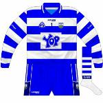 2008:
Another addition for 2008 was that teams now had to have numbers on the front of their jerseys, below the manufacturer's logo and between the GAA and county crest, which in Waterford's case was another new design.