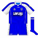 2004:
The Lawlors Hotel logo was noticeably darker, meaning it didn't blend well with the blue goalkeeper jersey.