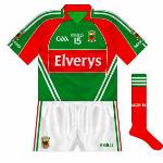 2011:
A real oddity - in the All-Ireland quarter-final win over Cork, brothers Séamus and Aidan O'Shea wore jerseys with two white stripes rather than the usual three.