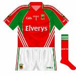 2011:
The primrose and blue of Roscommon meant a change of goalkeeper shirt so the traditional red was used. Only differed from change jersey in that red and green switched places on the collar.