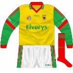 2007:
Yellow version of the white top which had been used against Donegal. This was the selection for the All-Ireland qualifiers against Derry as both red and white would have clashed.