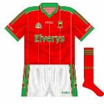 2006:
As was becoming the norm, the Mayo change shirt was a reversal of the green jersey but without the hoop. Worn against London in the 2006 Connacht championship.